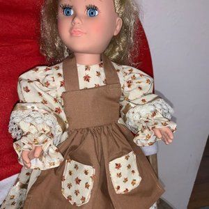 18 inch doll Autumn dress with apron and lace
